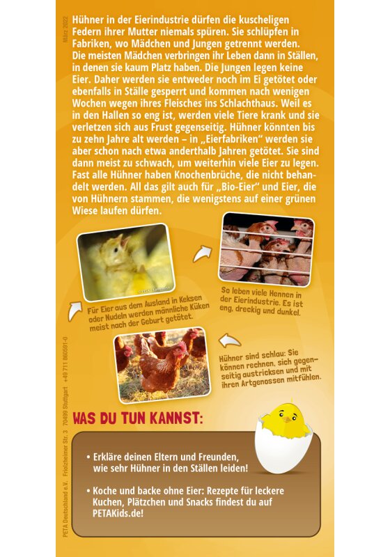 Hühner sind Freunde, keine Eierlege-Maschinen! 100 St