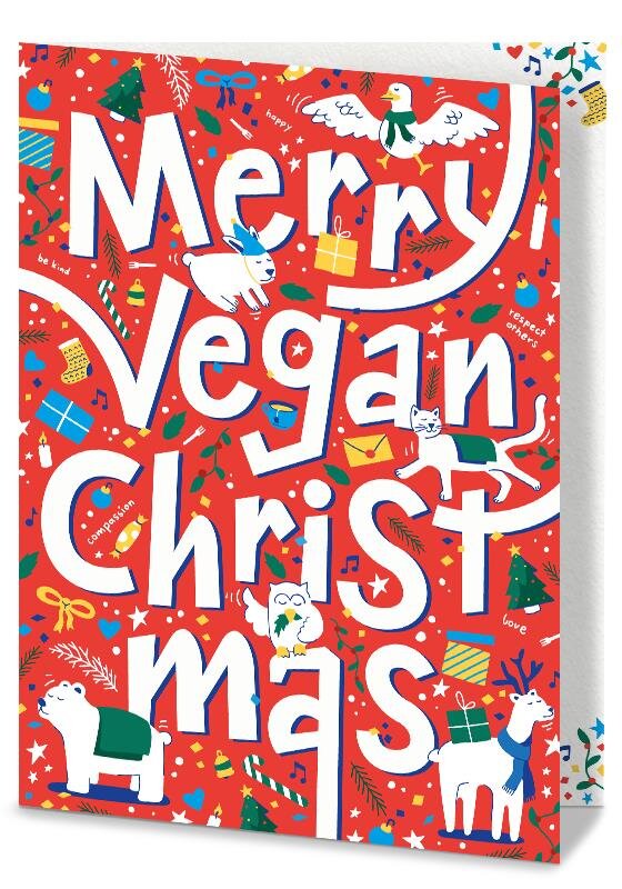 Weihnachtliche Faltkarte Happy Vegan Christmas